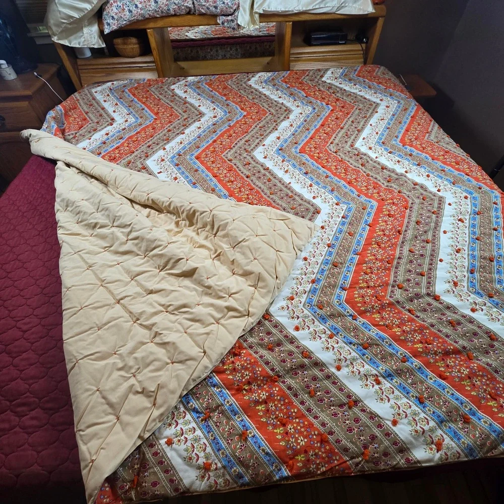 Handmade Quilt Blanket Throw Vintage 1970s‎ Cabin Farmhouse 80 x 93 Queen Size